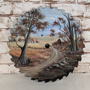 Handpainted 10" Saw Blade, Autumn Farm Scene Home Decor